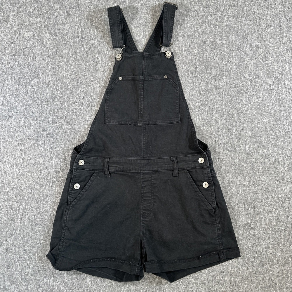 American Eagle Black Denim Short Overalls Women's Small Stretch Romper Bib